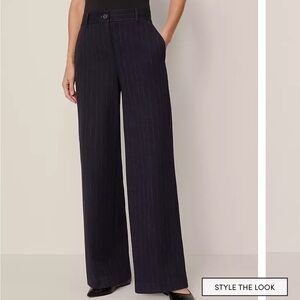 Ann Taylor Navy Blue Stripes Wide Leg Pants Trouser Dress Office Work Size 10